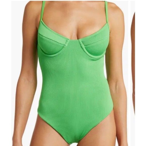kulani kinis Ribbed Underwire One-Piece Swimsuit in Green Size Small Women’s - Picture 2 of 7